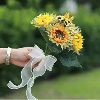 Frete Grátis Artificial De Girassol Híbrido Buquê De Noiva, Dama De Honra Segurando A Flor Do Evento Festa De Casamento De Flor Decorativa