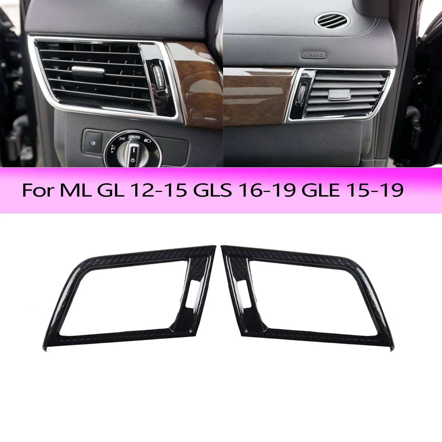 De Fibra de carbono (L e R) do Lado do Ar Condicionado Tomada de Ventilação Tampa de acabamento para Mercedes Benz ML GL 12-15 GLS 16-19 GLE 15-19 Imagem 1